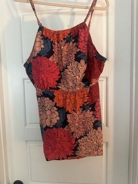 Floral High-Neck Women's Swim Tankini Top - Red & Orange Floral